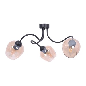 Lampa sufitowa z trzema ramienicami DIUNA czarna, szklane bursztynowe klosze na E27 K-5190 Kaja Lighting