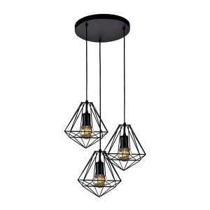 Lampa wisząca czarna MARKO z trzema wiszącymi drucianymi kloszami K-4006 Kaja Lighting