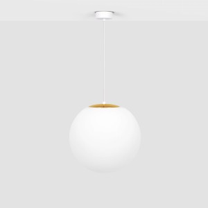 Lampa wisząca ELMO, szklana kula Ø30 cm, biała ze złotymi dodatkami K-5312 Kaja Lighting