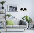 Podwójny kinkiet ścienny czarno-złoty z abażurem z serii SASTO K-4338 Kaja Lighting
